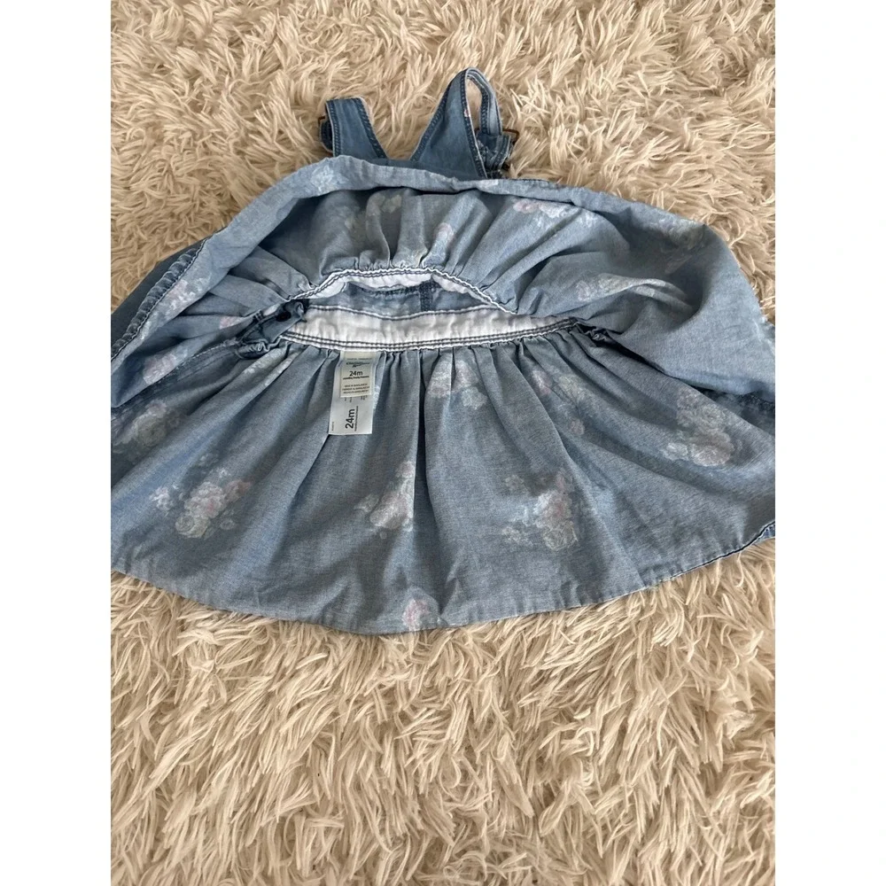 OshKosh B'gosh‎ Denim Floral Dress Overalls Baby Toddler Girls 24m